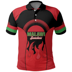 Malawi Football Custom Polo Shirt Red Rising Sun Go Scorchers