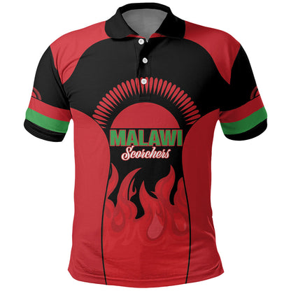 Malawi Football Custom Polo Shirt Red Rising Sun Go Scorchers