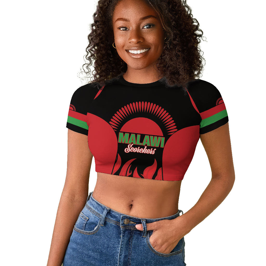 Malawi Football Custom Raglan Cropped T shirt Red Rising Sun Go Scorchers