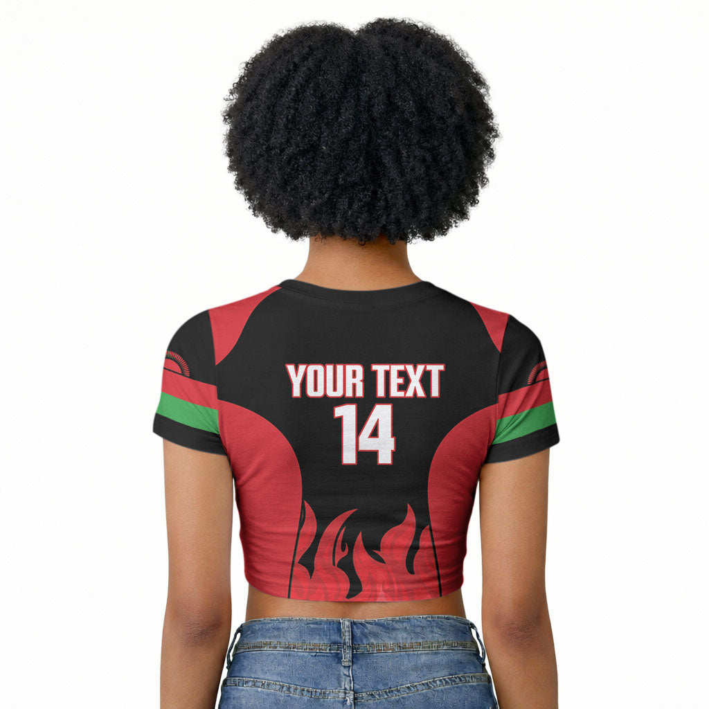 Malawi Football Custom Raglan Cropped T shirt Red Rising Sun Go Scorchers