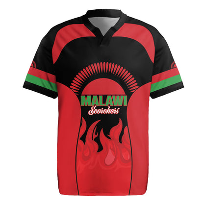 Malawi Football Custom Rugby Jersey Red Rising Sun Go Scorchers