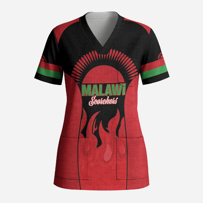Malawi Football Custom Scrub Top Red Rising Sun Go Scorchers