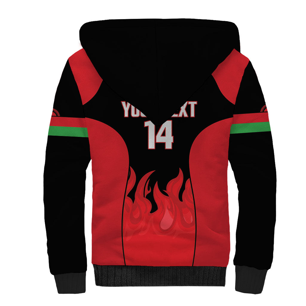 Malawi Football Custom Sherpa Hoodie Red Rising Sun Go Scorchers