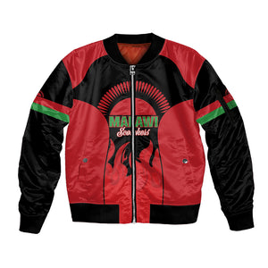 Malawi Football Custom Sleeve Zip Bomber Jacket Red Rising Sun Go Scorchers