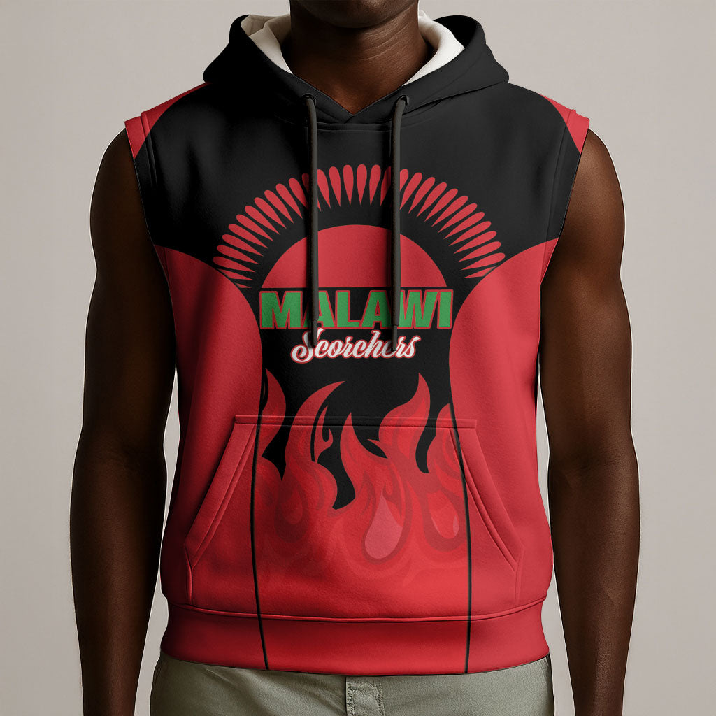 Malawi Football Custom Sleeveless Hoodie Red Rising Sun Go Scorchers