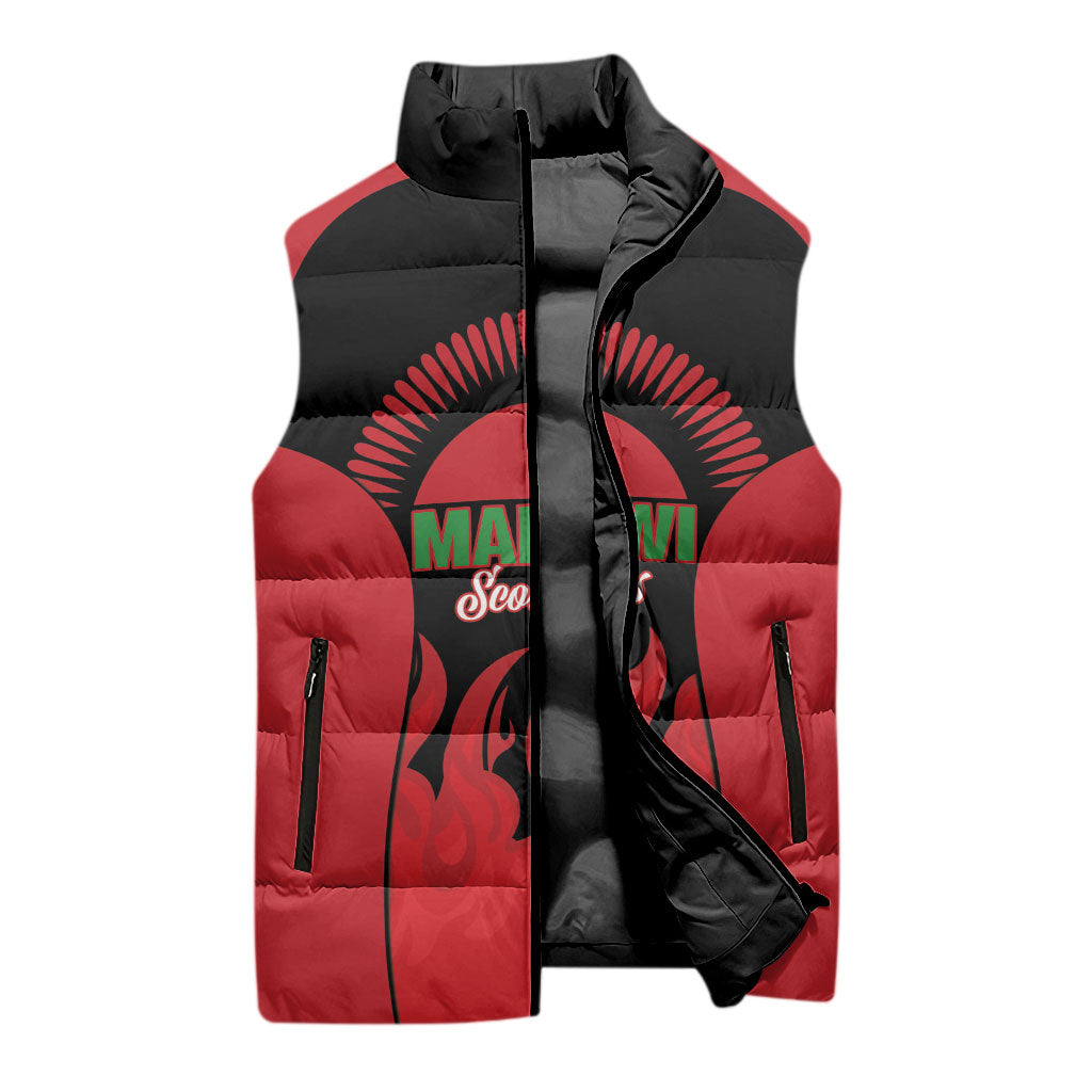 Malawi Football Custom Sleeveless Puffer Jacket Red Rising Sun Go Scorchers