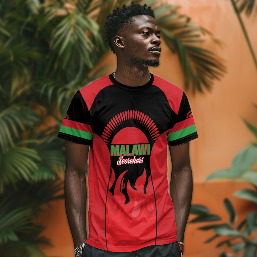Malawi Football Custom T shirt Red Rising Sun Go Scorchers