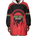 Malawi Football Custom Wearable Blanket Hoodie Red Rising Sun Go Scorchers