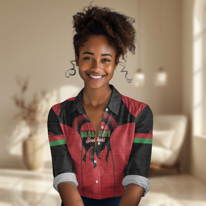 Malawi Football Custom Women Casual Shirt Red Rising Sun Go Scorchers