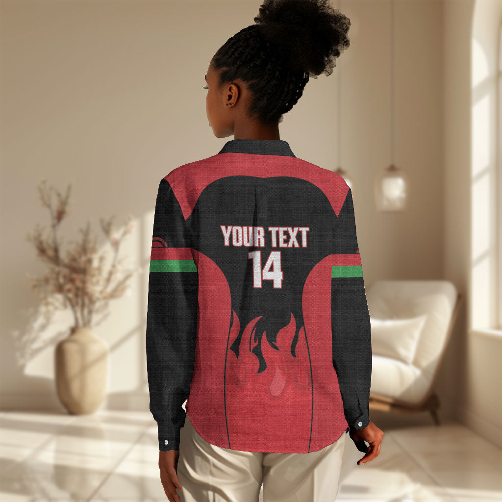 Malawi Football Custom Women Casual Shirt Red Rising Sun Go Scorchers