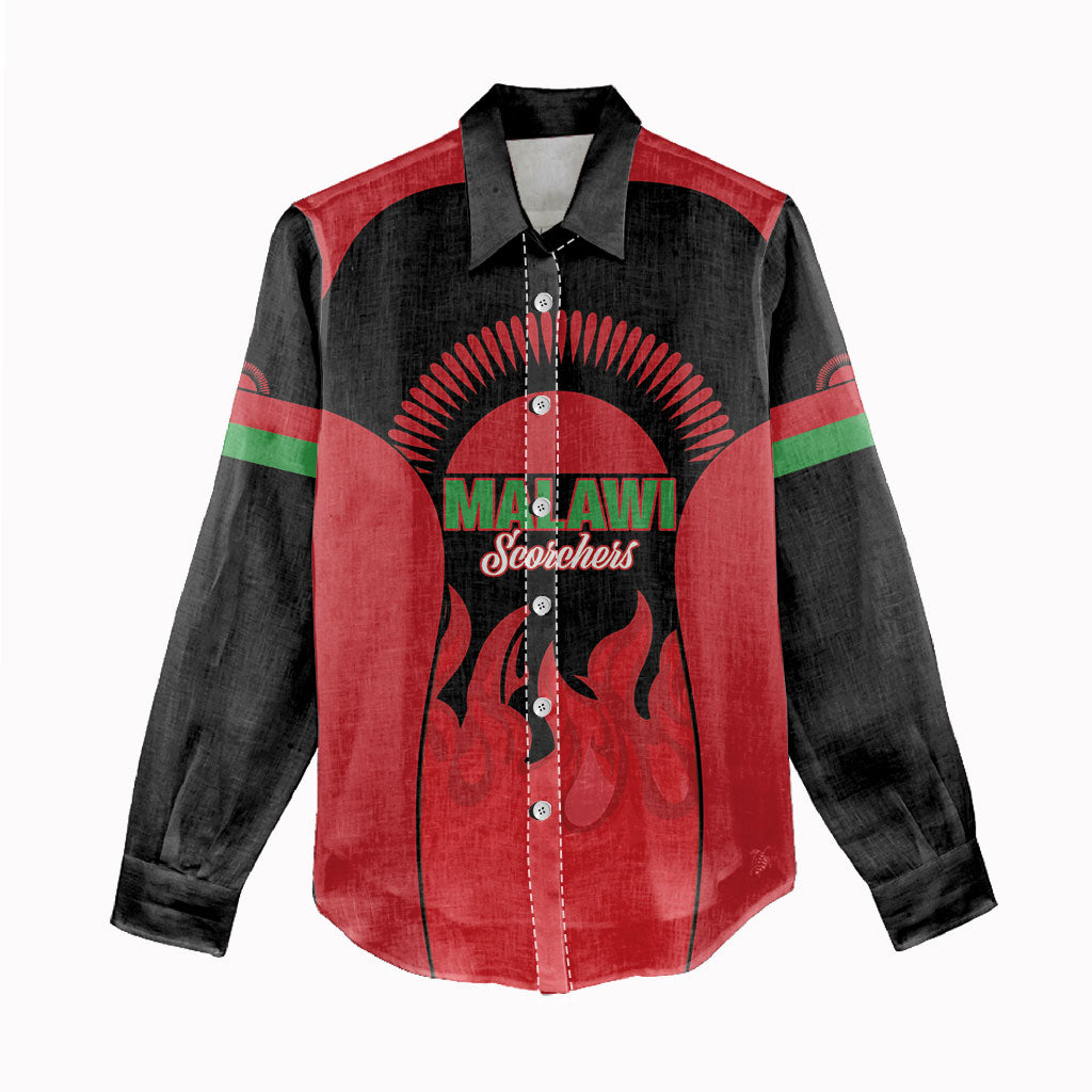 Malawi Football Custom Women Casual Shirt Red Rising Sun Go Scorchers