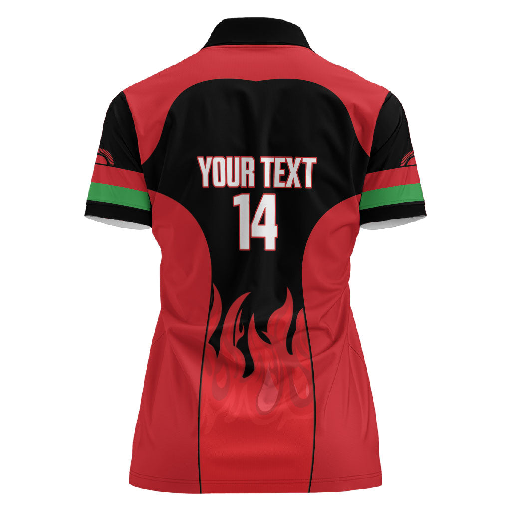 Malawi Football Custom Women Polo Shirt Red Rising Sun Go Scorchers