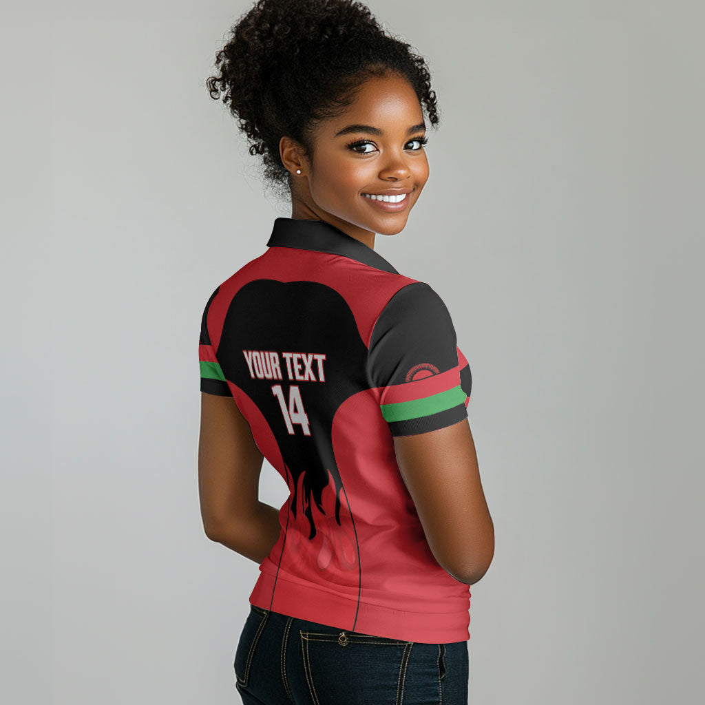 Malawi Football Custom Women Polo Shirt Red Rising Sun Go Scorchers