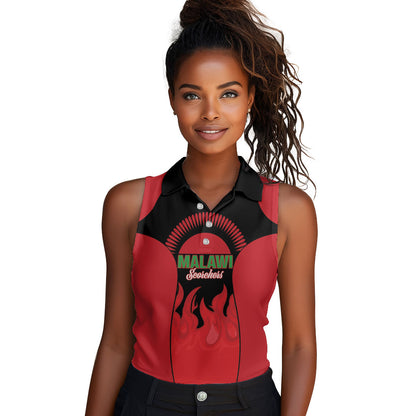 Malawi Football Custom Women Sleeveless Polo Shirt Red Rising Sun Go Scorchers