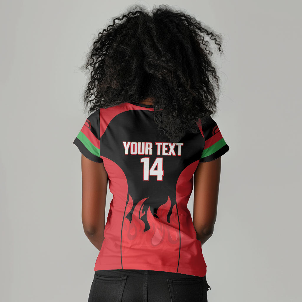 Malawi Football Custom Women V-Neck T-Shirt Red Rising Sun Go Scorchers