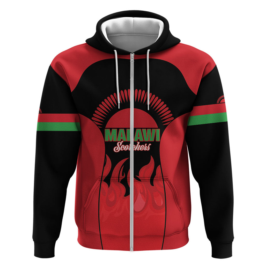 Malawi Football Custom Zip Hoodie Red Rising Sun Go Scorchers