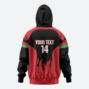 Malawi Football Custom Zip Hoodie Red Rising Sun Go Scorchers