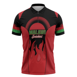 Malawi Football Custom Zipper Polo Shirt Red Rising Sun Go Scorchers