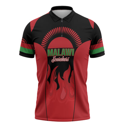 Malawi Football Custom Zipper Polo Shirt Red Rising Sun Go Scorchers