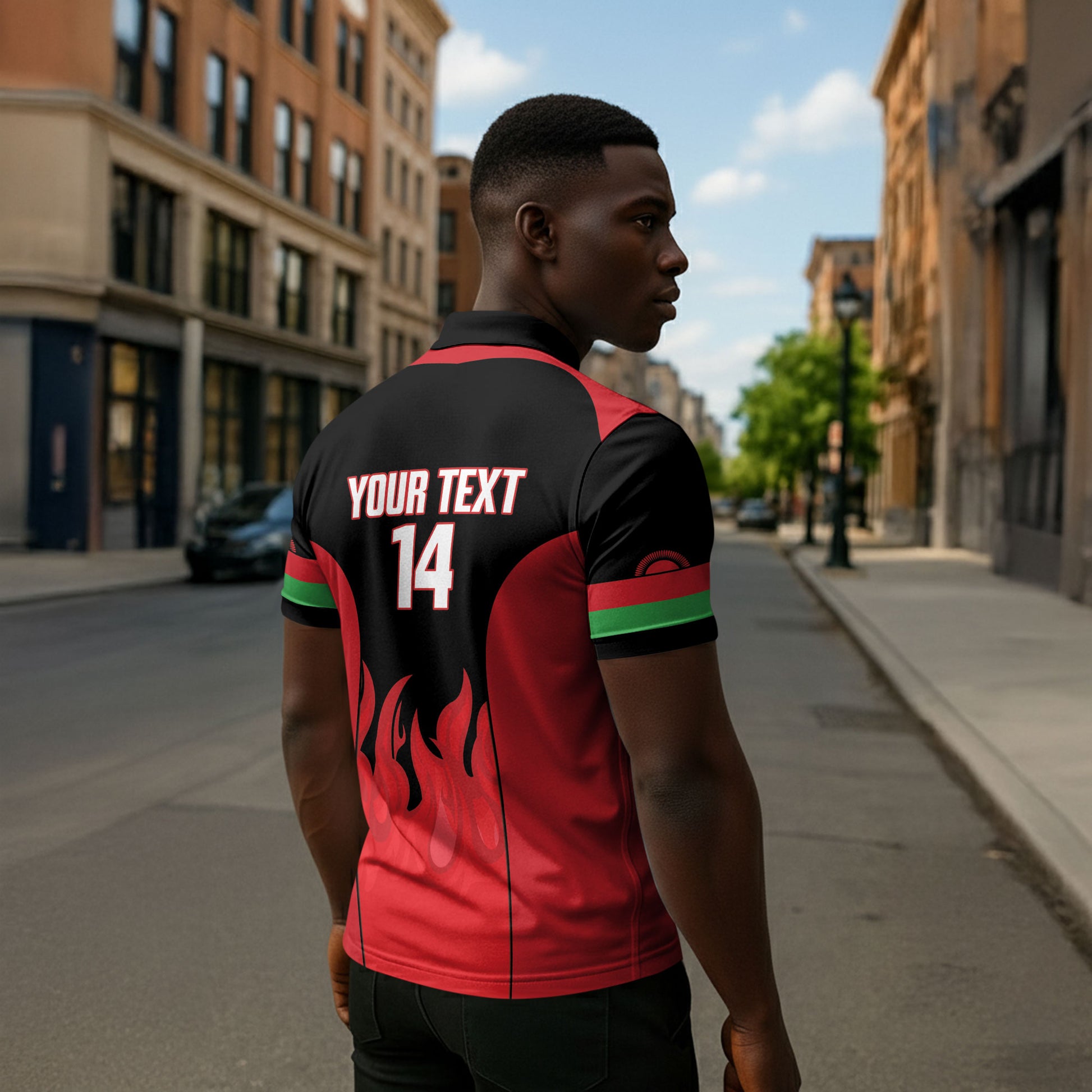 Malawi Football Custom Zipper Polo Shirt Red Rising Sun Go Scorchers