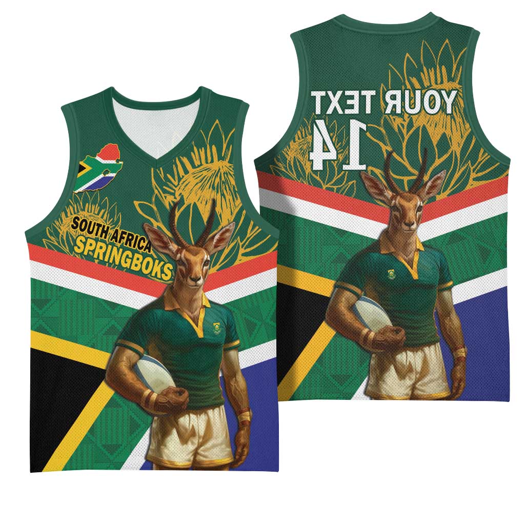 Custom South Africa Rugby Basketball Jersey 2024 Go Springboks Mascot African Pattern - African Pride