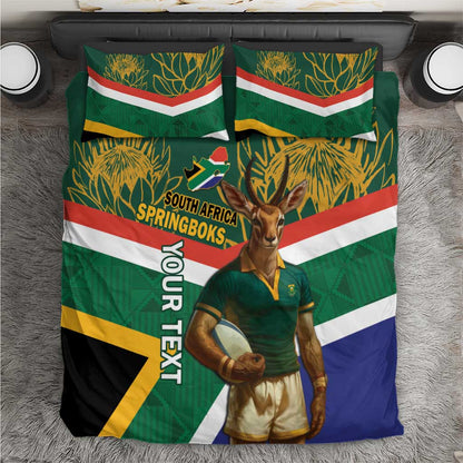 Custom South Africa Rugby Bedding Set 2024 Go Springboks Mascot African Pattern