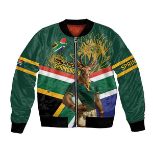 Custom South Africa Rugby Bomber Jacket 2024 Go Springboks Mascot African Pattern