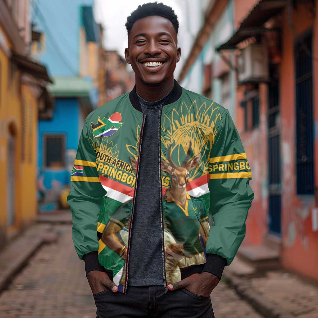 Custom South Africa Rugby Bomber Jacket 2024 Go Springboks Mascot African Pattern