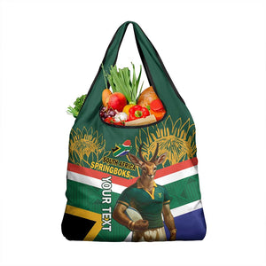 Custom South Africa Rugby Grocery Bag 2024 Go Springboks Mascot African Pattern