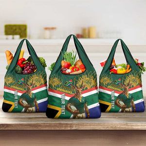 Custom South Africa Rugby Grocery Bag 2024 Go Springboks Mascot African Pattern