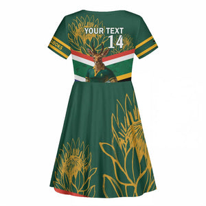 Custom South Africa Rugby Kid Short Sleeve Dress 2024 Go Springboks Mascot African Pattern