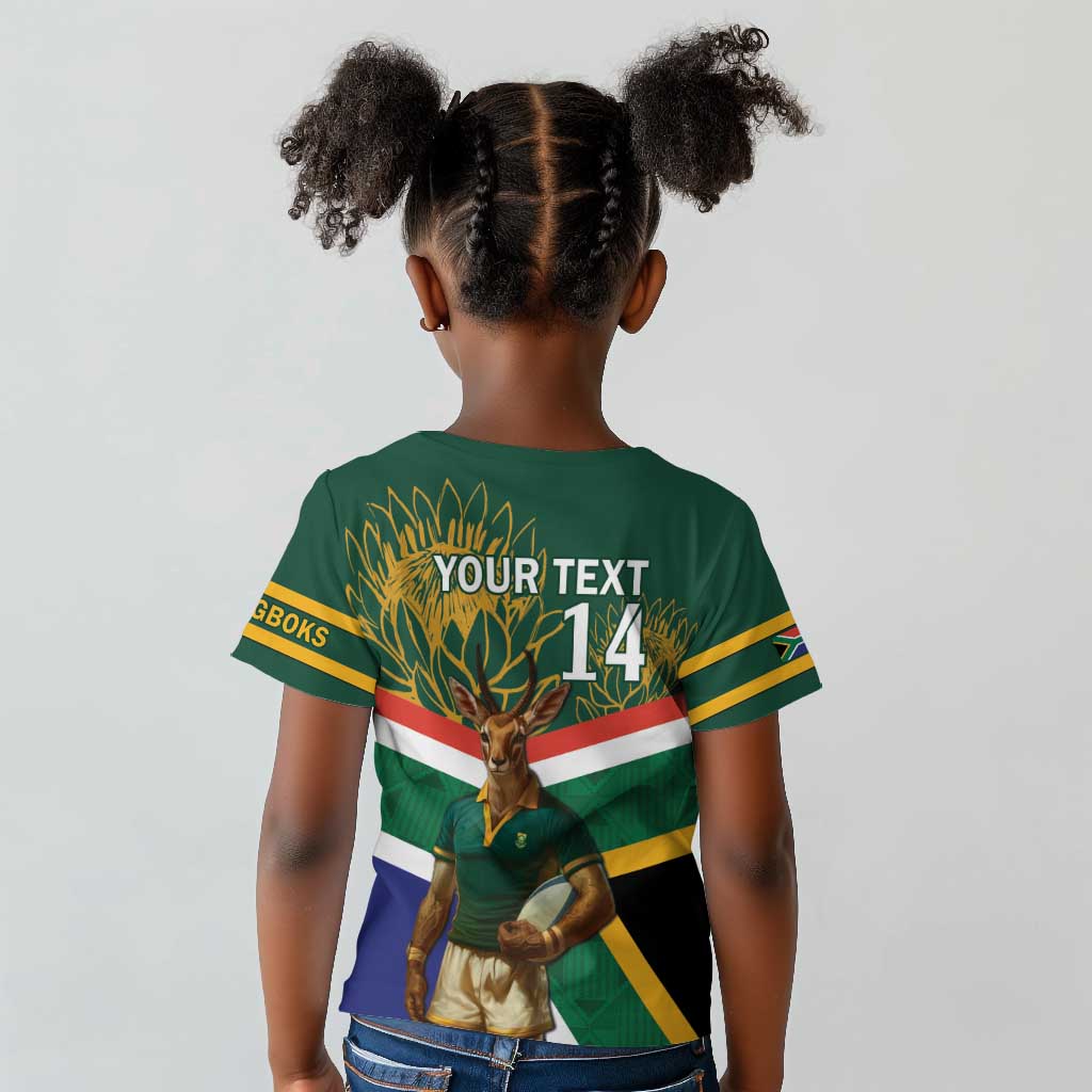 Custom South Africa Rugby Kid T shirt 2024 Go Springboks Mascot African Pattern