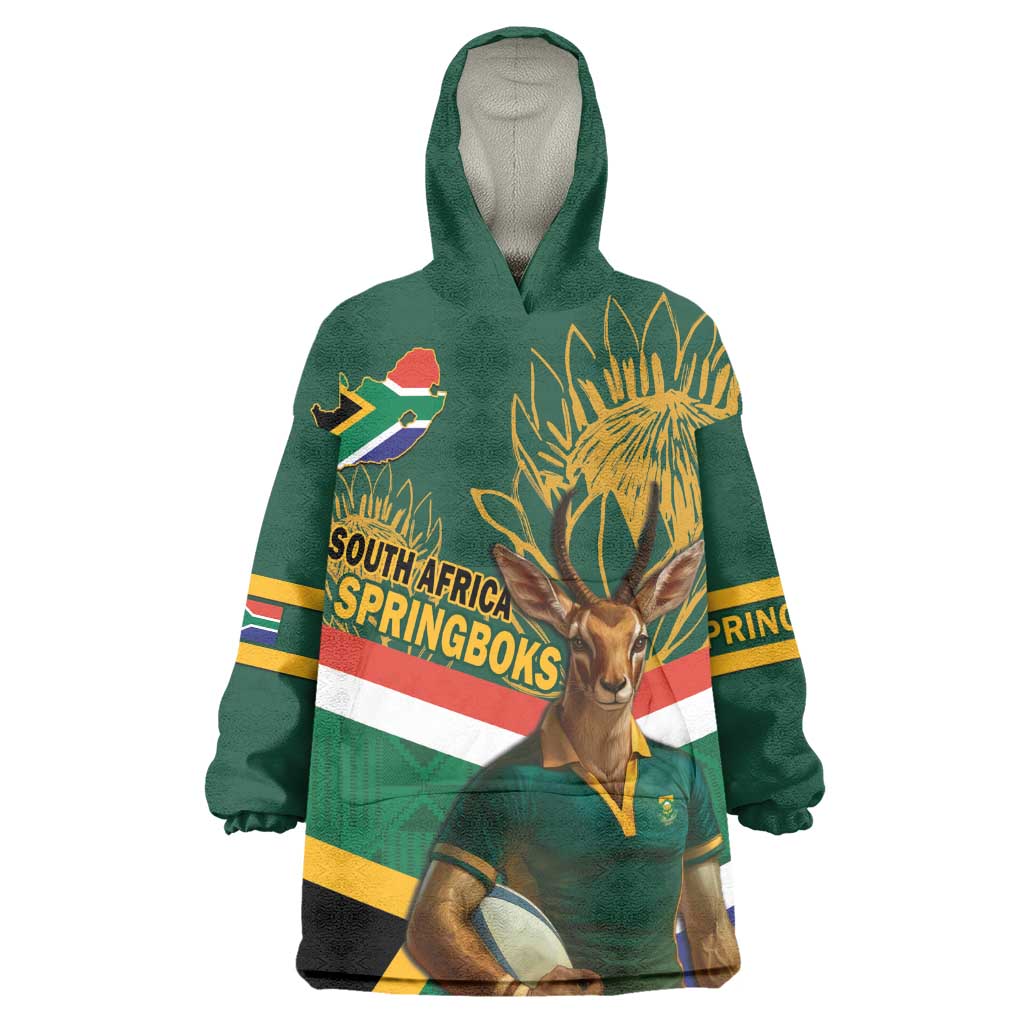 Custom South Africa Rugby KId Wearable Blanket Hoodie 2024 Go Springboks Mascot African Pattern