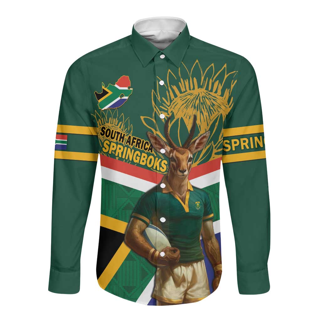 Button Rugby Printed Custom South Africa Rugby Long Sleeve Button Shirt 2024 Go Springboks ...