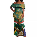 Custom South Africa Rugby Off Shoulder Maxi Dress 2024 Go Springboks Mascot African Pattern