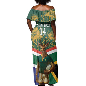 Custom South Africa Rugby Off Shoulder Maxi Dress 2024 Go Springboks Mascot African Pattern