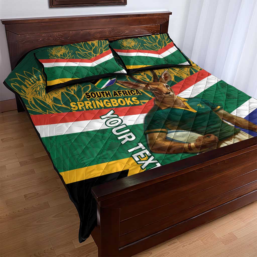 Custom South Africa Rugby Quilt Bed Set 2024 Go Springboks Mascot African Pattern