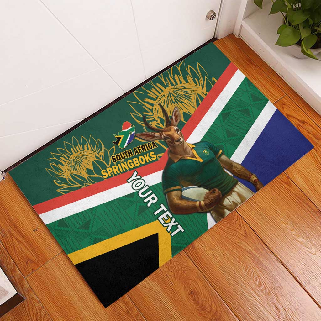 Custom South Africa Rugby Rubber Doormat 2024 Go Springboks Mascot African Pattern