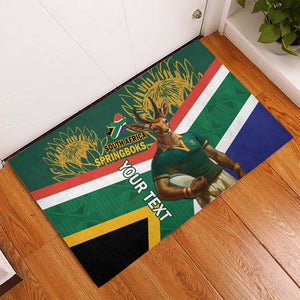 Custom South Africa Rugby Rubber Doormat 2024 Go Springboks Mascot African Pattern