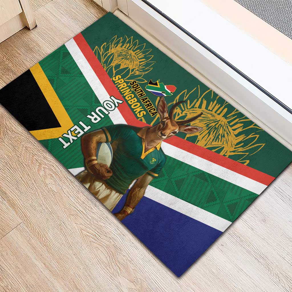 Custom South Africa Rugby Rubber Doormat 2024 Go Springboks Mascot African Pattern
