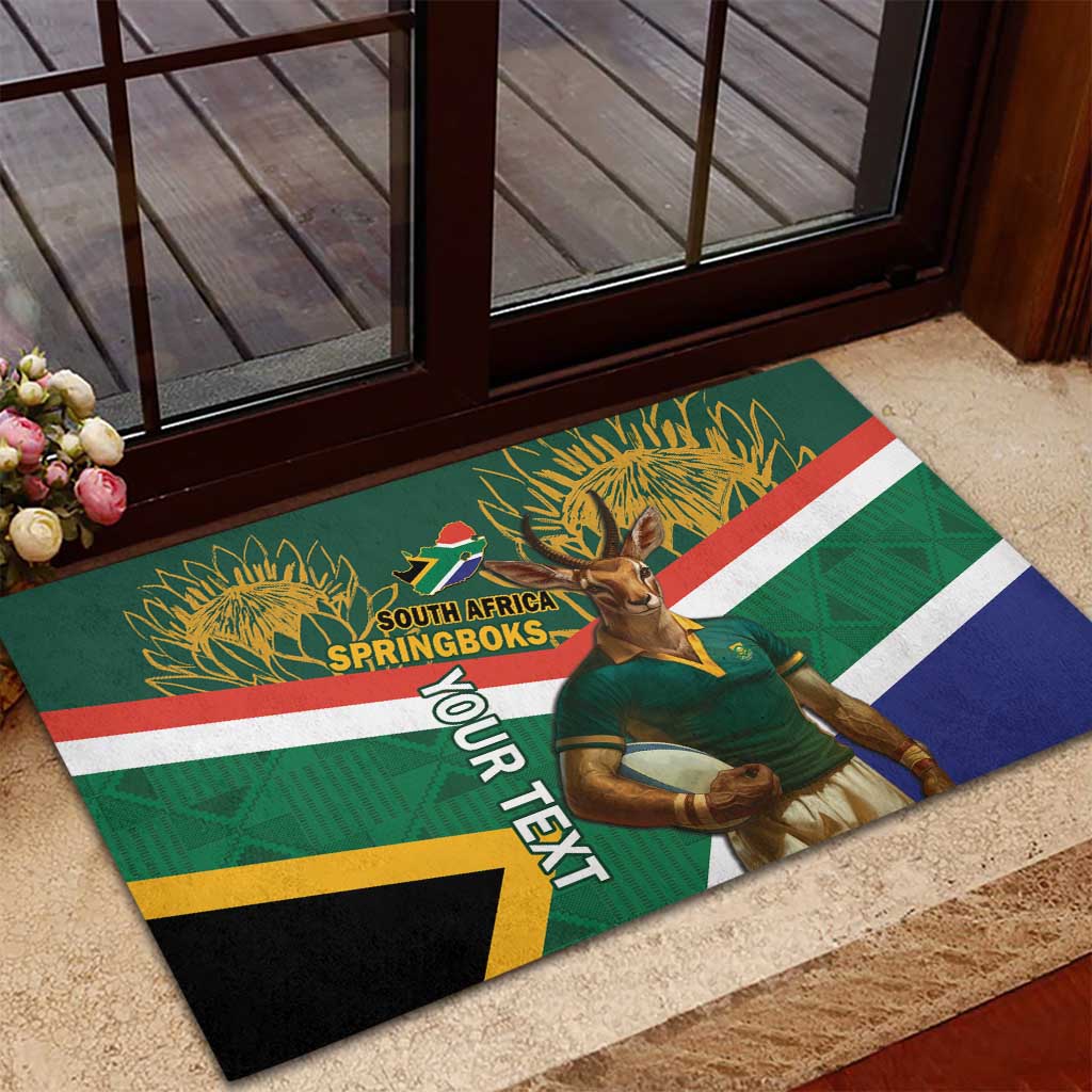 Custom South Africa Rugby Rubber Doormat 2024 Go Springboks Mascot African Pattern