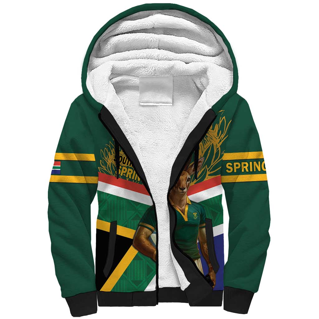 Custom South Africa Rugby Sherpa Hoodie 2024 Go Springboks Mascot African Pattern