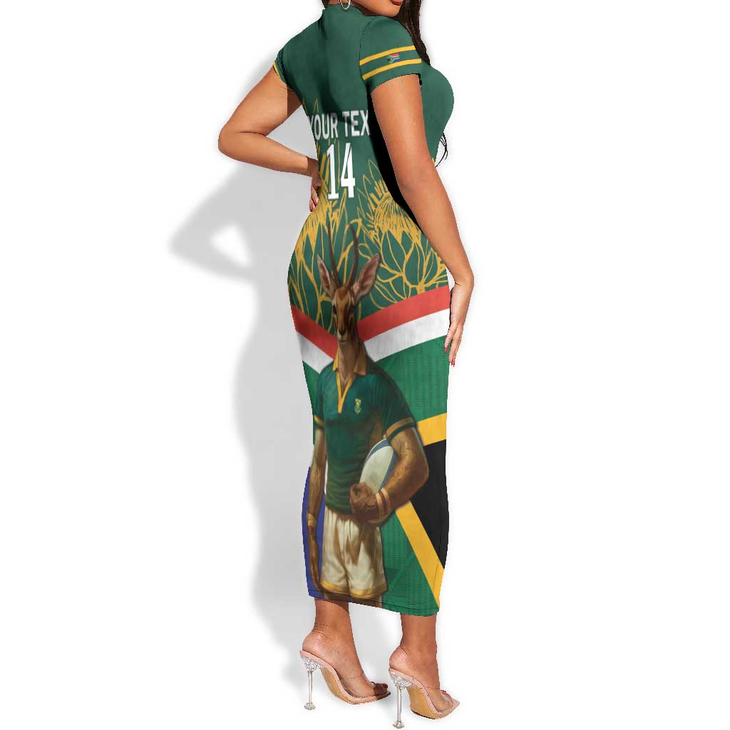 Custom South Africa Rugby Short Sleeve Bodycon Dress 2024 Go Springboks Mascot African Pattern LT14