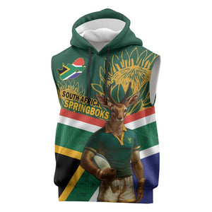 Custom South Africa Rugby Sleeveless Hoodie 2024 Go Springboks Mascot African Pattern - African Pride