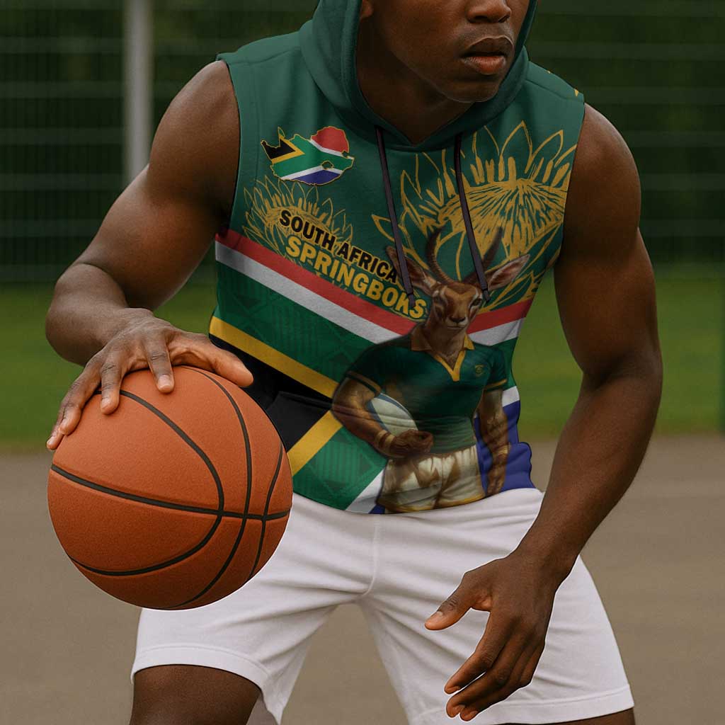 Custom South Africa Rugby Sleeveless Hoodie 2024 Go Springboks Mascot African Pattern - African Pride