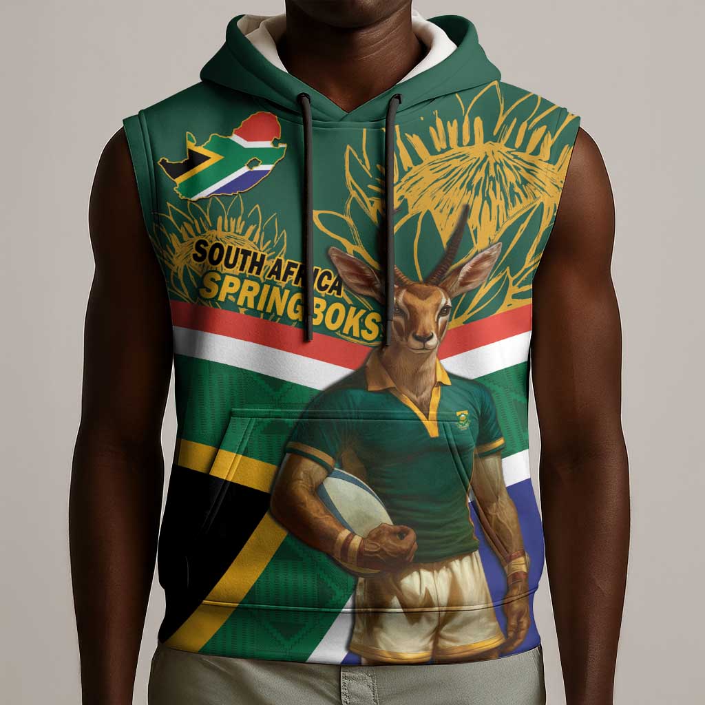 Custom South Africa Rugby Sleeveless Hoodie 2024 Go Springboks Mascot African Pattern - African Pride