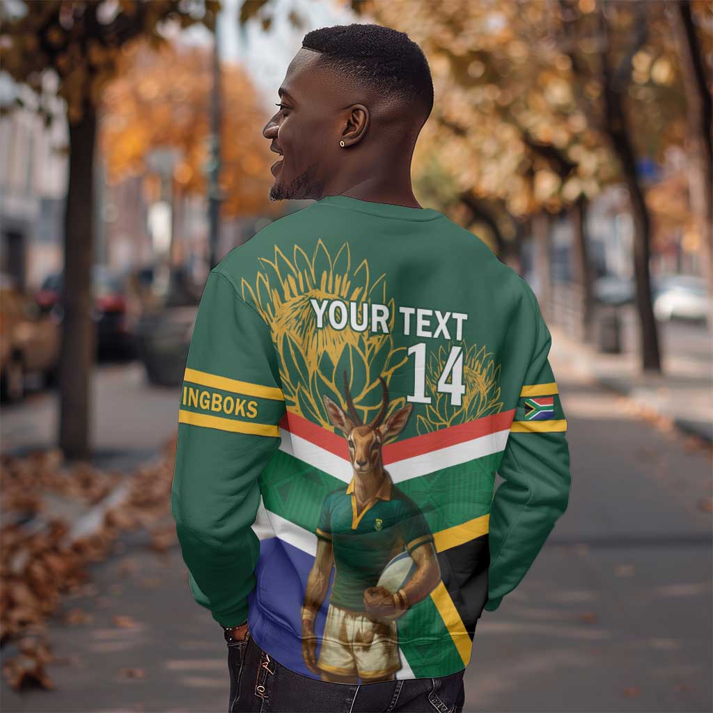 Custom South Africa Rugby Sweatshirt 2024 Go Springboks Mascot African Pattern