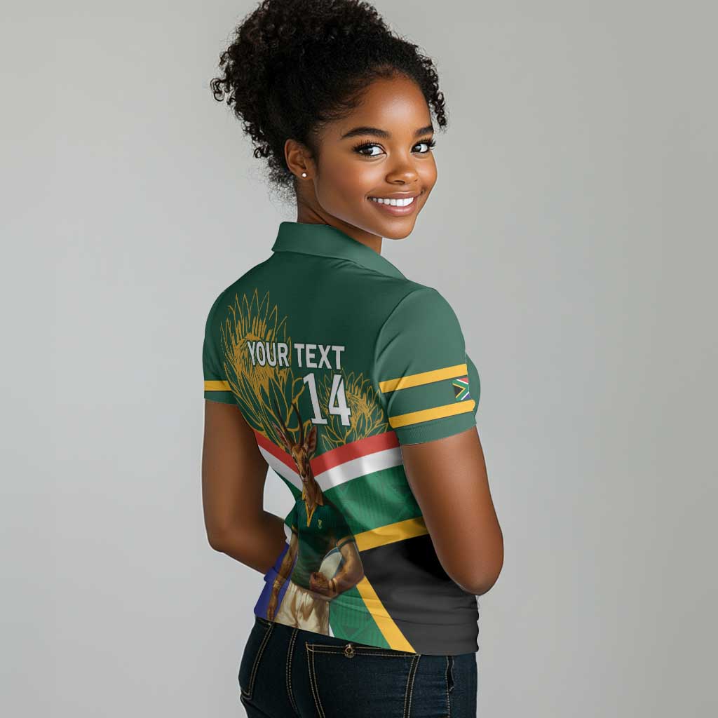 Custom South Africa Rugby Women Polo Shirt 2024 Go Springboks Mascot African Pattern