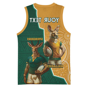 Personalised South Africa And Australia Rugby Basketball Jersey 2024 Springboks Wallabies Mascots Together - African Pride