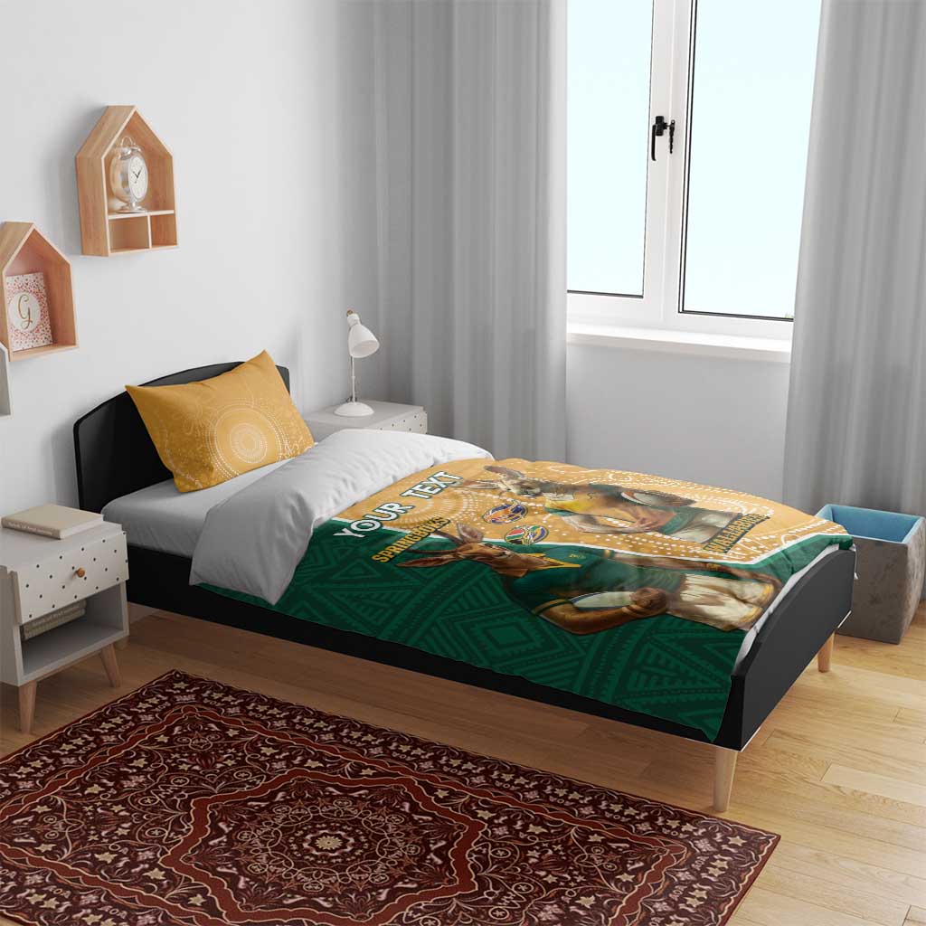 Personalised South Africa And Australia Rugby Bedding Set 2024 Springboks Wallabies Mascots Together